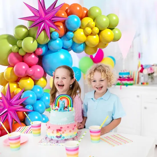Green Blue Yellow Orange Balloon Arch, Rainbow Balloon Garland with Rose Red Yellow Orange Blue Green Latex Balloons Rose Red Foil Balloons for Birthday Aloha Luau Fiesta Party Decorations {5}