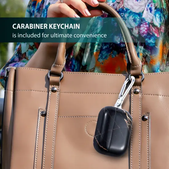 Marble Case Compatible with Airpods Pro, Glossy Soft TPU Protective Smooth Cover with Portable Keychain, Supports Wireless Charging, Shockproof & Anti-Scratch, Shinny Black Marble by Insten {6}