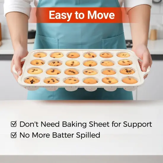 Mini Muffin Pan, Metal Reinforced Frame Mini Cupcake Pans 24 Cups Nonstick Mini Muffin Silicone Molds with Handle for Baking Muffins, Cupcakes, Egg Bites 2 Pack {4}