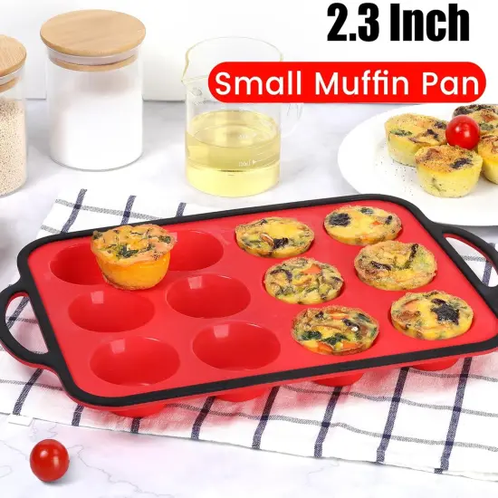 Silicone Muffin Pan, Metal Reinforced Frame Larger than Mini Cupcake Pan Easy to Handle 12 Cups Nonstick Small Silicone Muffin Tray for Baking Homemade Muffins, Cupcakes, Egg Bites {4}