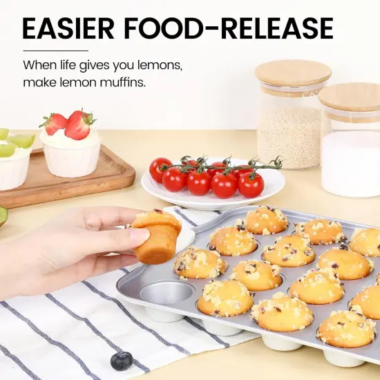 Muffin Pan Set - 12-Cup and 24-Cup Mini With Heat-Resistant Handles, Healthy Nonstick Coating, PFOA & PFAS-Free for Homemade Cupcakes, Oven and Dishwasher Safe - Set of 2 {5}