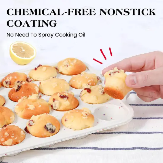 Silicone Muffin Pans For Baking Mini Nonstick Cupcake Pan 24 Cups Silicone Cupcake Molds With Metal Reinforced Frame Bpa Free (2 Pcs, Cream) {4}