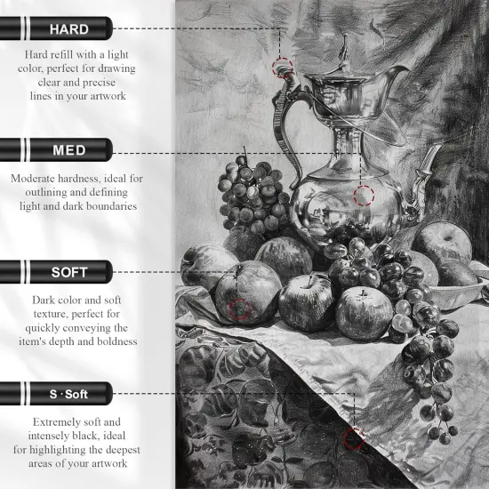 Set of 12, Charcoal Drawing Pencils {4}