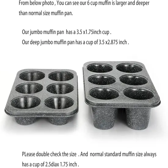 Jumbo muffin pan 6 Cup, deep muffin pan extra large cupcake tin black granite finish carbon steel baking pan 3.5dia x3 inch cup {5}