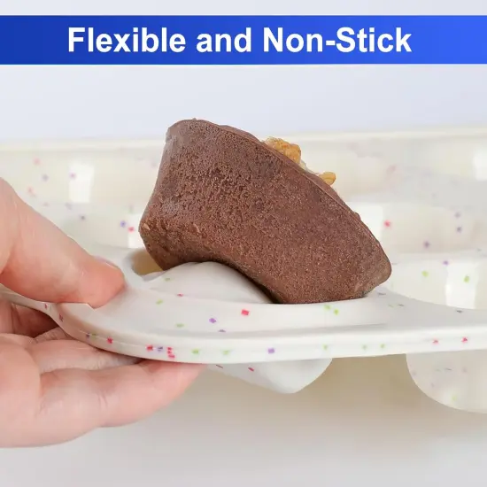 12 Cup and Mini 24 Cup Nonstick Cupcake Pan Set, Silicone Muffin Pan with Metal Reinforced Frame, Oven & Dishwasher Safe - Perfect for Baking Muffins, Cupcakes (2Pcs, Rainbow Dots) {5}