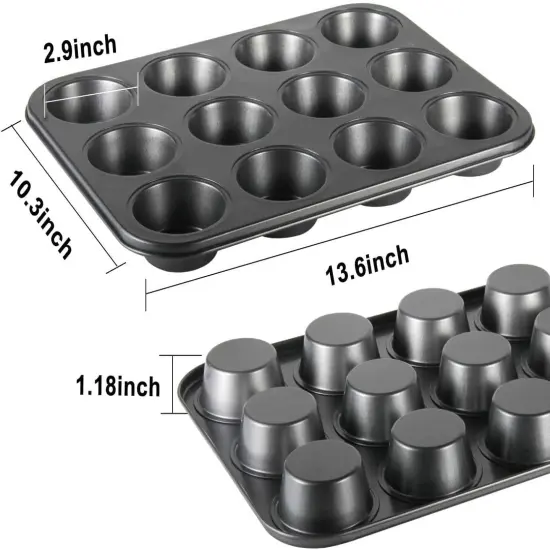 Muffin Tin, 12-Well Nonstick Cupcake Pan Set of 2, Heavy Duty Steel Muffin Pan {5}