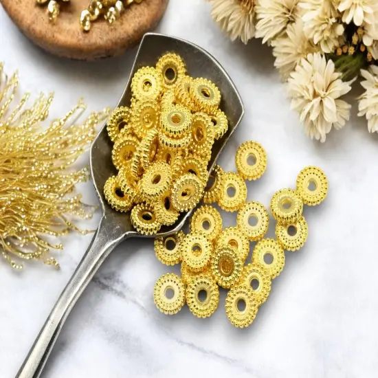 *250* 7x2mm Gold Ridged Rondelle Spacer Beads {3}