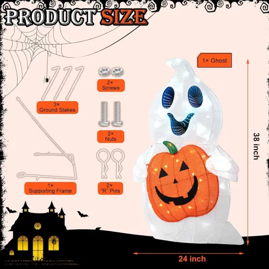 3FT 128 LED Pre-Lit Halloween Ghost Decor {4}