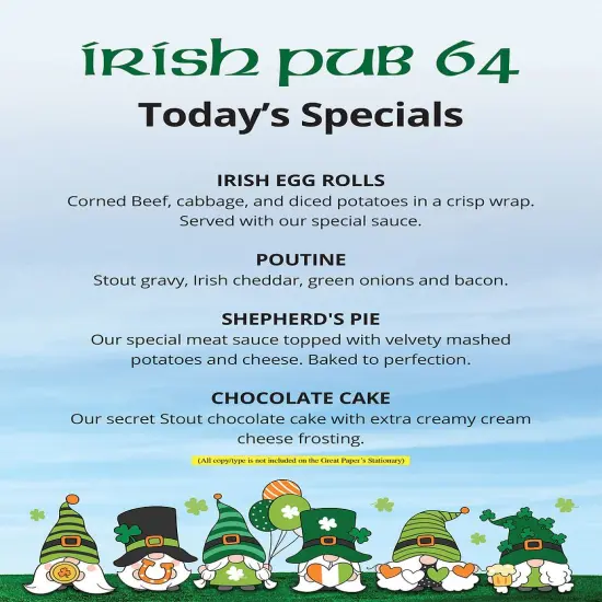 Great Papers! Sky Party Gnomes Letterhead, for Invitations, Announcements and Personal Messages, Printer Friendly 8.5”x11”, 50 Pack {4}