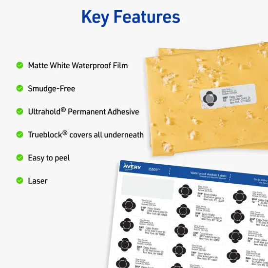 Avery Waterproof Printable Address Labels with Sure Feed, 1" x 2-5/8", White, Ultrahold Permanent Adhesive, Laser Printers, 300 Blank Mailing Labels (15509) {2}