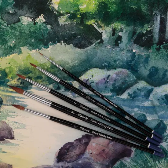 Creative Mark Rhapsody Kolinsky Sable Brushes for Professional Watercolorists - RoundExcellent Spring, Full Belly, Split-Proof Points, Chrome Ferrules, Short Handle, English Sizing {5}