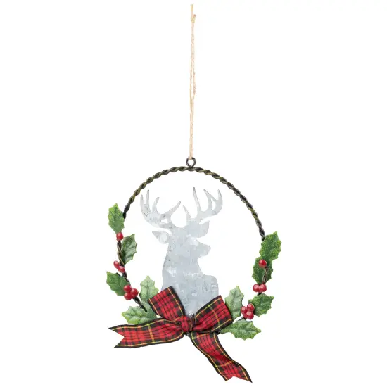 Northlight Moose with Plaid Bow Christmas Wreath Ornament - 5.5" Green {6}