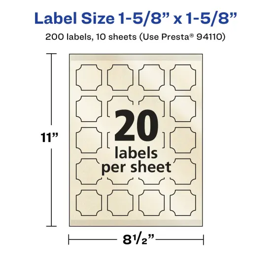 Avery Pearlized Ivory Square Scalloped Labels with Sure Feed Technology, Print-to-the-Edge, 1-5/8" x 1-5/8" {5}