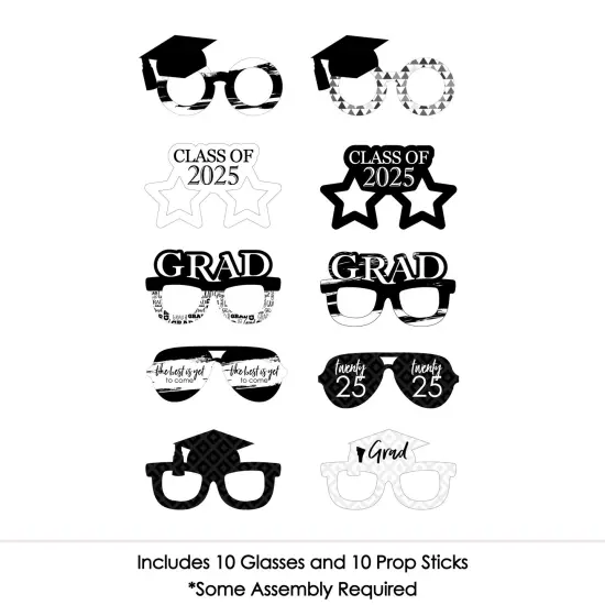 Big Dot of Happiness 2025 Black and White Graduation Glasses - Paper Card Stock Party Photo Booth Props Kit - 10 Count {4}