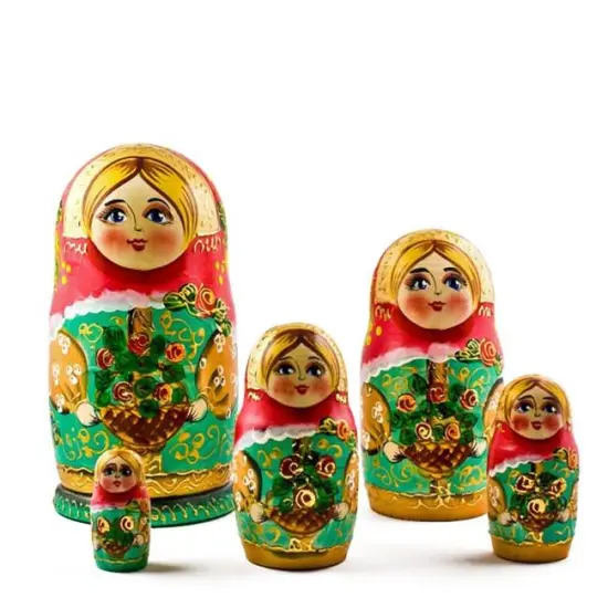 5 Girls with Basket Flowers Nesting Dolls6.5 Inches {3}