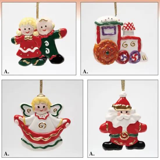Ceramic Sweet Holiday Ornaments Set Of 4 Train, Angel, Santa & Children, Home Décor, Gift for Her, Gift for Mom, Christmas Décor {2}