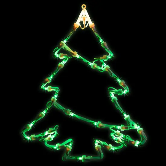 Northlight Lighted Christmas Tree Window Silhouette Decoration - 15" - Green and Yellow Lights White {1}