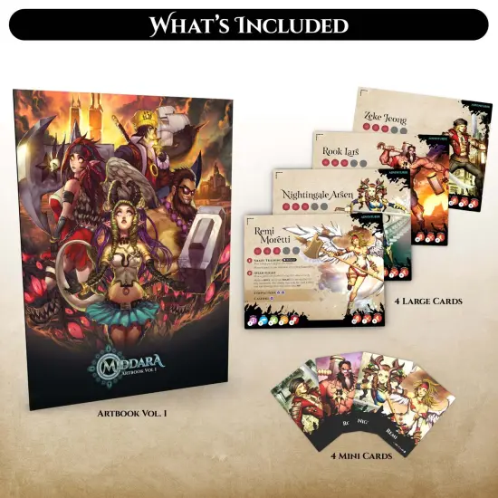 Middara: Art Book Vol. 1 - Game Expansion Pack, 100 Pages Of Sketches & Illustrations, 4 Alt Art Character Cards, 4 Initiative Cards, RPG Accessories {3}