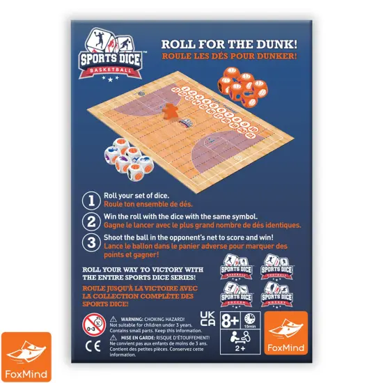 FoxMind Games: Sports Dice Basketball - Throw The Ball On Net & Dunk To Win, Rolling Board Game, Fun & Easy To Learn, Family-Kids Ages 8+ 2-4 Players {4}