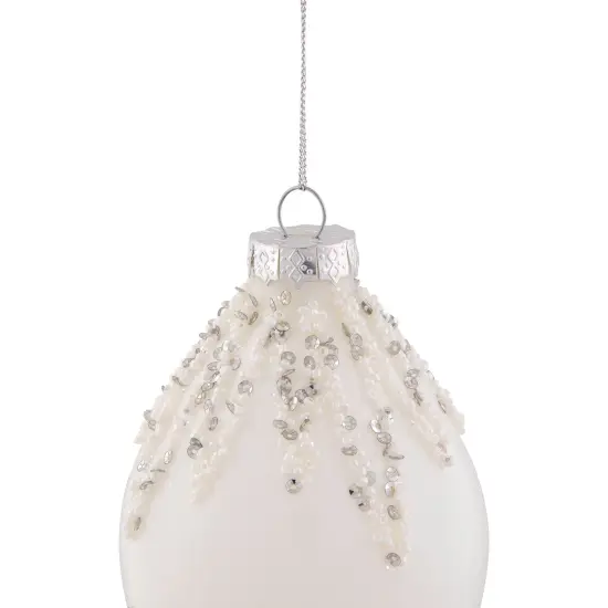 Northlight Beaded and Sequins Christmas Glass Finial Ornament - 5" - White and Silver {7}
