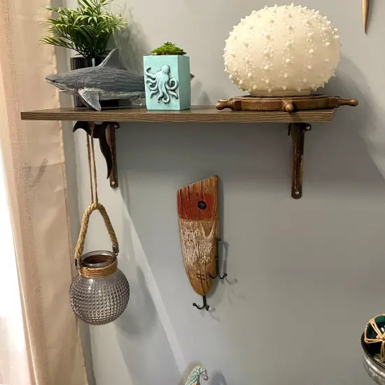 Rustic Wooden Fishing Lure Wall Hook 14in Coastal Nautical Decor Organizer {7}