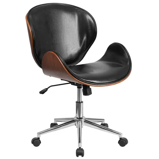 Black-Walnut Faux Leather Office Chair with Bentwood Frame, Swivel and Tilt Features {1}