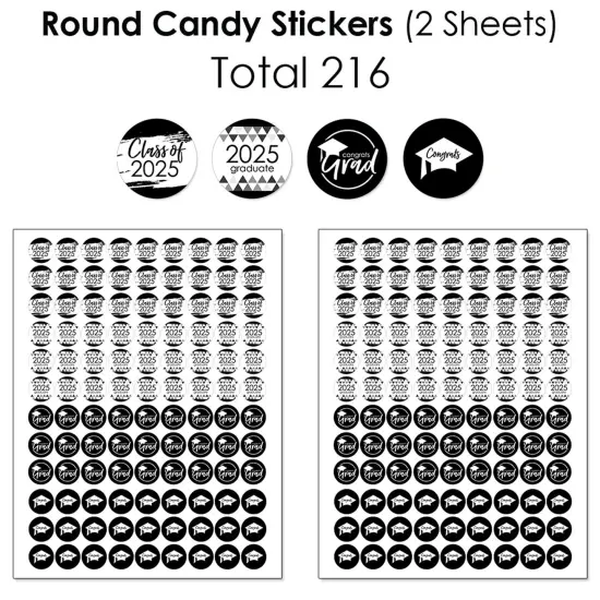 Big Dot of Happiness 2025 Black and White Graduation Party Candy Favor Sticker Kit - 304 Pieces {6}