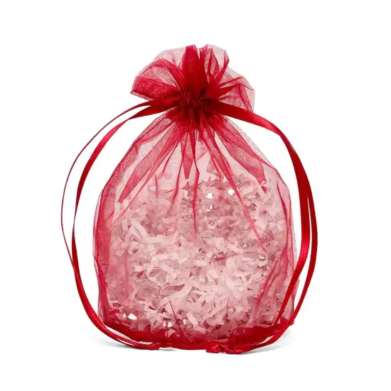 Wide Round Flat Bottom Organza Bags 6 1/2 '' X 4 '' X 7 '' for Events Burgundy {2}