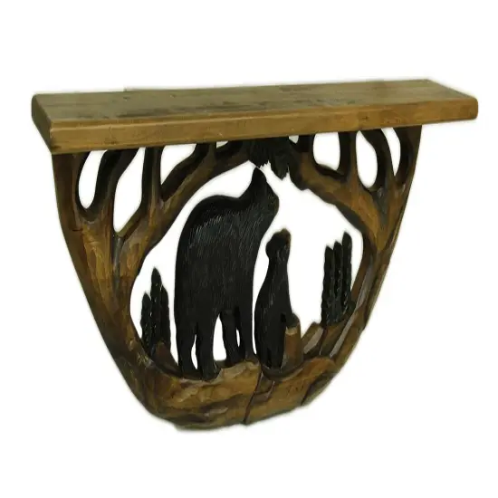 Bear Family in the Woods Hand Crafted Wooden Wall Shelf {1}