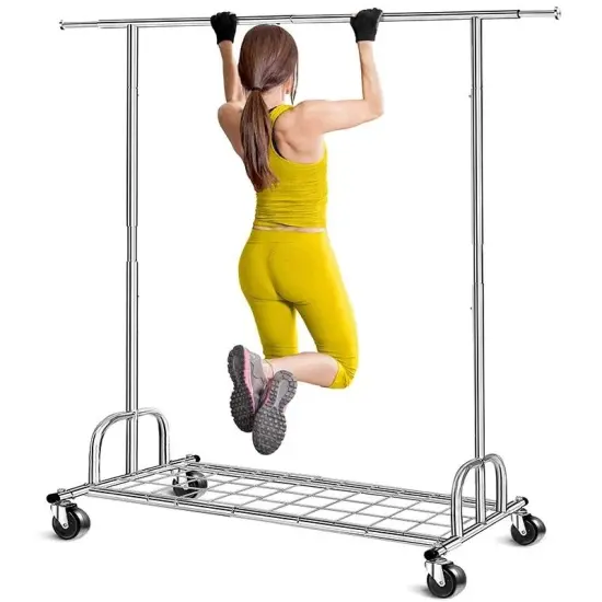 Silver Heavy-Duty Metal Garment Rack with Adjustable Bars and Lockable Casters {5}