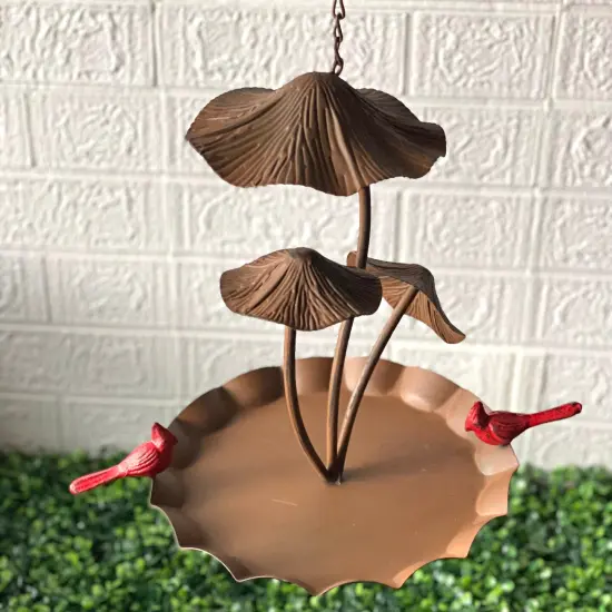 Rustic Brown Triple Mushroom Bird Feeder &ndash; Pie Plate Tray, Farmhouse Decor {6}