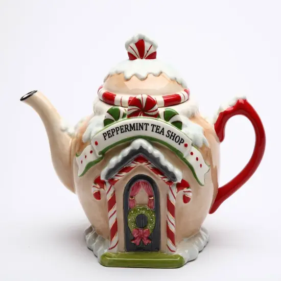 Ceramic Christmas Decor Santa's Village Teapot, Gift for Her, Gift for Mom, Kitchen Décor, Tea Party Décor, Café Décor, Kitchen Decor {3}