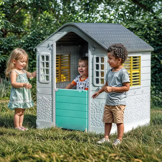 Dolu: Playhouse - White, Green, Yellow - Indoor & Outdoor Toy, Pretend Play, Sliding Shutters, Pet Gate, Waterproof Plastic, Toddler & Kids Ages 2+ {5}