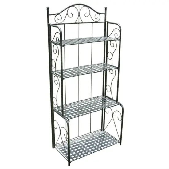Iron Folding 4-Shelf Bakers Rack with Lattice Shelves Black {1}