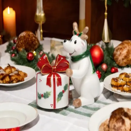 Ceramic Reindeer with Gift Box Christmas Salt and Pepper Shakers, Christmas Decor, Gift for Her, Gift for Mom {1}