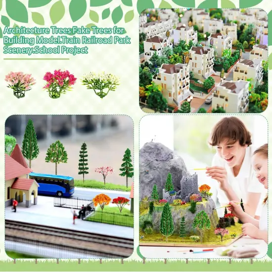 55 Pcs Miniature Colorful Flower Cluster Mini Model Trees Artificial Grass Mat Squares Set 20 Mini Grass 16 Flower Tufts 15 Mixed Trees 4 Garden Craft Grass {3}