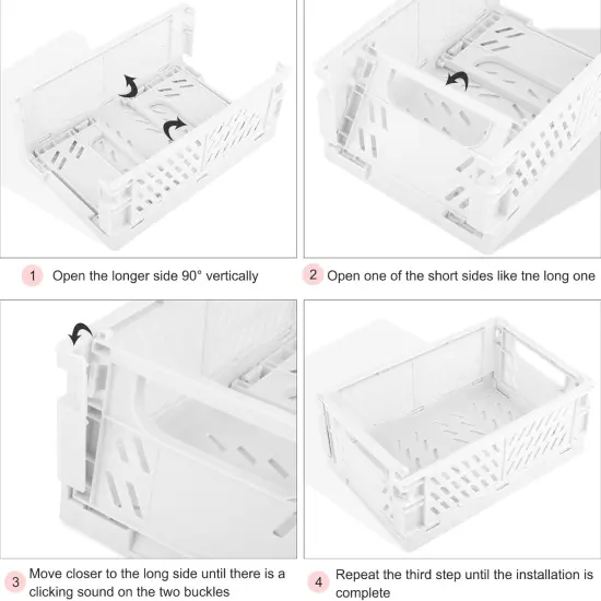 Plastic Storage Baskets for Desk Organizing, Office Drawer Organizer, 2 Medium+2 Small Durable Folding Storage Crate {3}