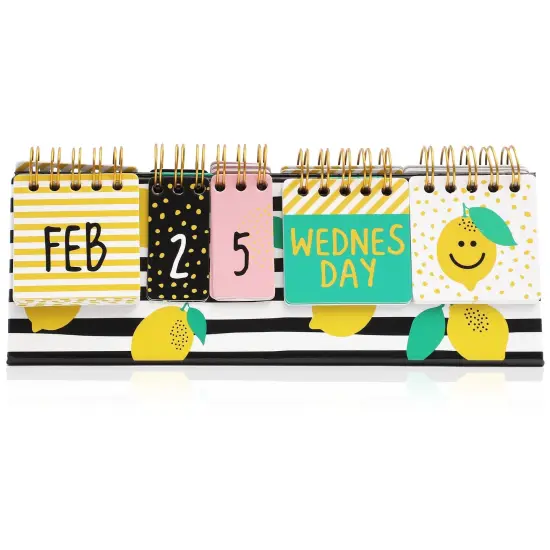 Lemon Perpetual Flip Calendar for Office Desktop, Classroom Supplies, Desk Calendar with Day, Date, and Month Display for Planning, Home, Kitchen Decor (8 x 3.5 Inches) Multicolor {7}