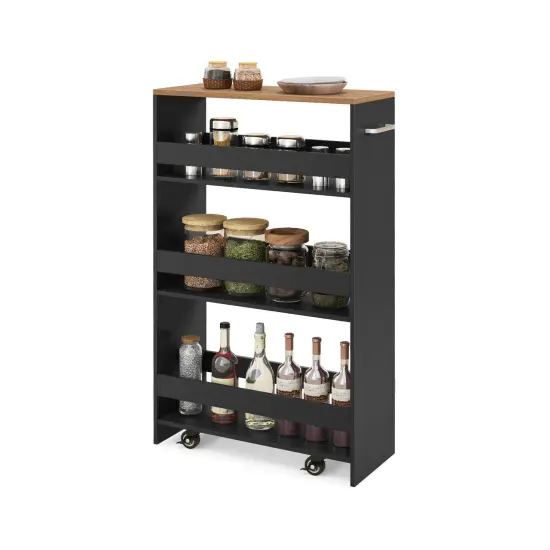 4-Tier Rolling Storage Cart Slim Kitchen Cart on Wheels with Open Shelves and Handle White {7}