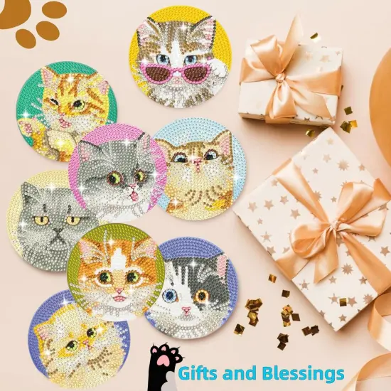 Cats Diamond Art Coasters with Holder, Crafts Kits for DIY Coasters, Diamond Art Kits for Adults, Small Diamond Painting Coasters Kit Art Craft Supplies (Cute Cats) {4}
