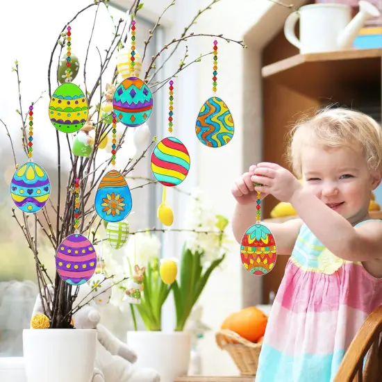 24 Sets Easter Egg Suncatchers Ornaments Decorations DIY Window Paint Art Suncatchers Egg Sun Catchers Painting Craft Kits for Kids Classroom Spring Party Activities {5}