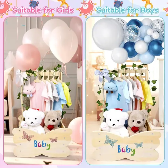 Wooden Baby Shower Crate Closet, Baby Shower Basket with Handle Hangers Butterfly Decoration Personalized Wooden Crate Boys Girls Gifts {4}