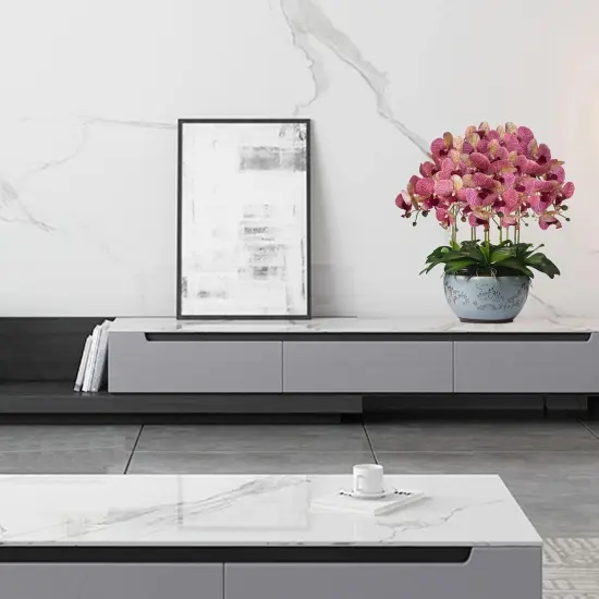 32" Artificial Phalaenopsis Flowers 4 Pcs with 2 Bundles Leaves Artificial Orchid Flowers Stem Plants Fake Butterfly Phalaenopsis Flowers for Home Wedding Party D&eacute;cor (Purple Dapple) {2}