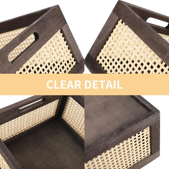 Rattan Storage Baskets, Wicker Storage Baskets for Shelves, Wooden Crate. (Brown-Set2) {2}