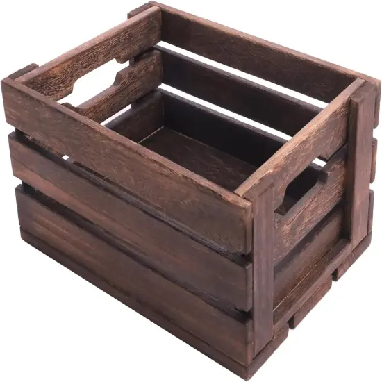 Rustic Vintage Finished Wooden Crate with Handles - Nesting Storage, Display, Organization Crate for Party, Office, Bedroom, Kitchen and Closet - (Rustic Black set of 2) {3}