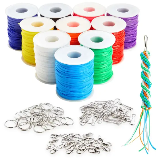 Lanyard String Boondoggle Kit with 10 Rolls (40 Yards Each) for Keychains and Bracelets (100 Total Pieces) Multicolor {1}