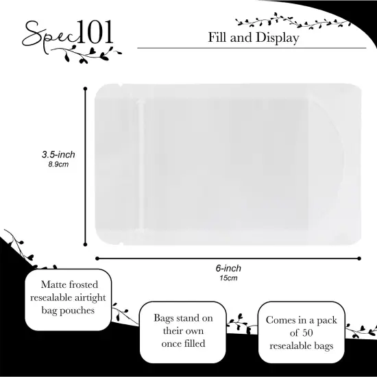 Spec101 Resealable Mylar Bags for Food Storage 50pk Matte Plastic Standing Pouch {2}