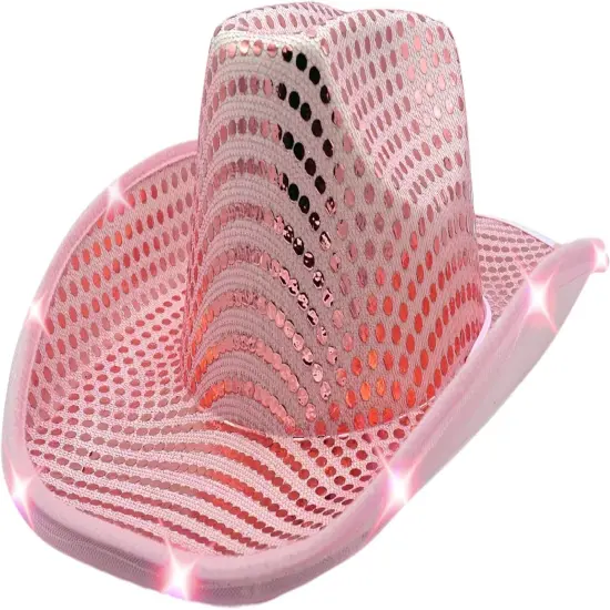 4E's Novelty Light Up Pink Cowgirl Hat - Cowgirl Hat with Sequins, Disco Cowgirl Hat for Women & Teens {1}