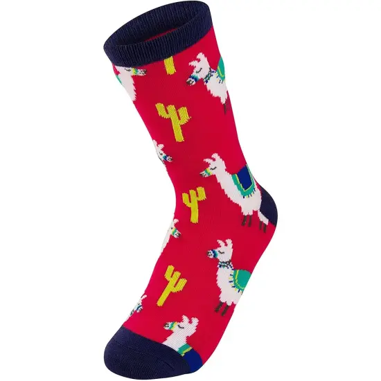 2-Pair Girls Crew Socks - Llama Alpaca Animal Print, Cute Kids Casual Socks {6}