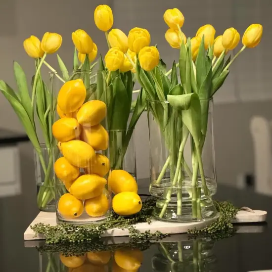 10pcs Artificial Yellow Tulips Faux Tulip Bouquet Real Touch Fake Flowers for Spring Mother's Day Easter Wedding Home Decoration {1}